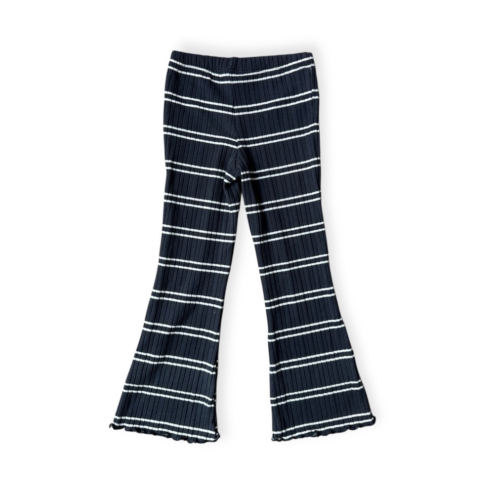Grayson Mini Kids Girls Dark Grey/White Stripe Ribbed Flare Pants Size 5t